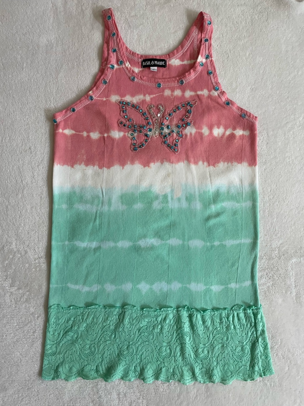Y2K Basil & Maude Beaded Butterfly Tie-Dye Tank